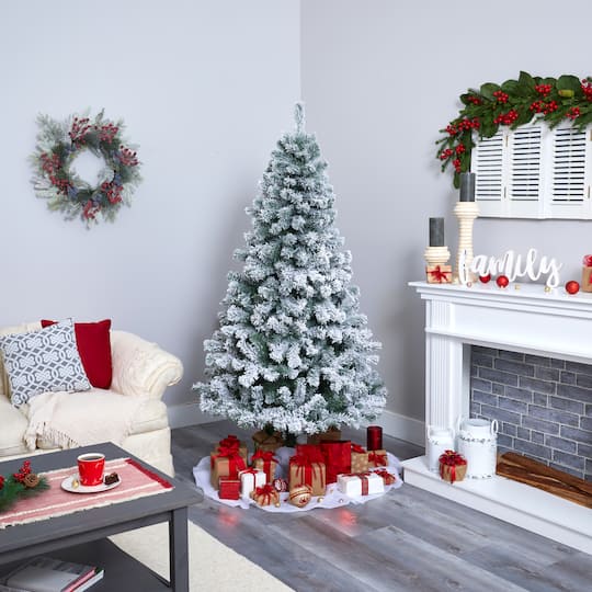 6ft. Pre-Lit Flocked West Virginia Fir Artificial Christmas Tree, Clear LED Lights